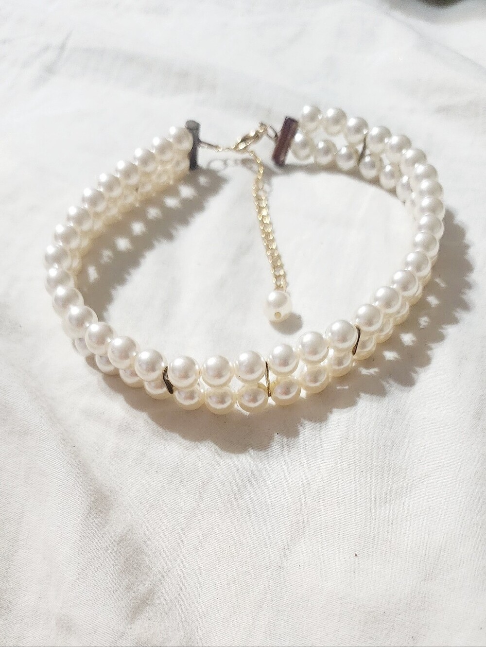 Pearl Double-Strand Choker Necklace - White Faux Pearls